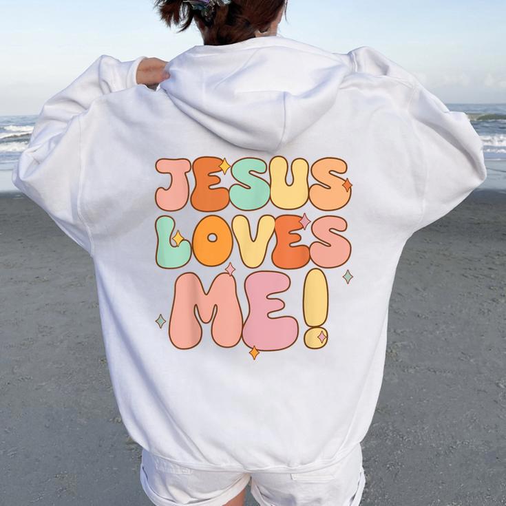 Boys Jesus Loves Me- Groovy Toddler Girl Kid Christian Women Oversized Hoodie Back Print