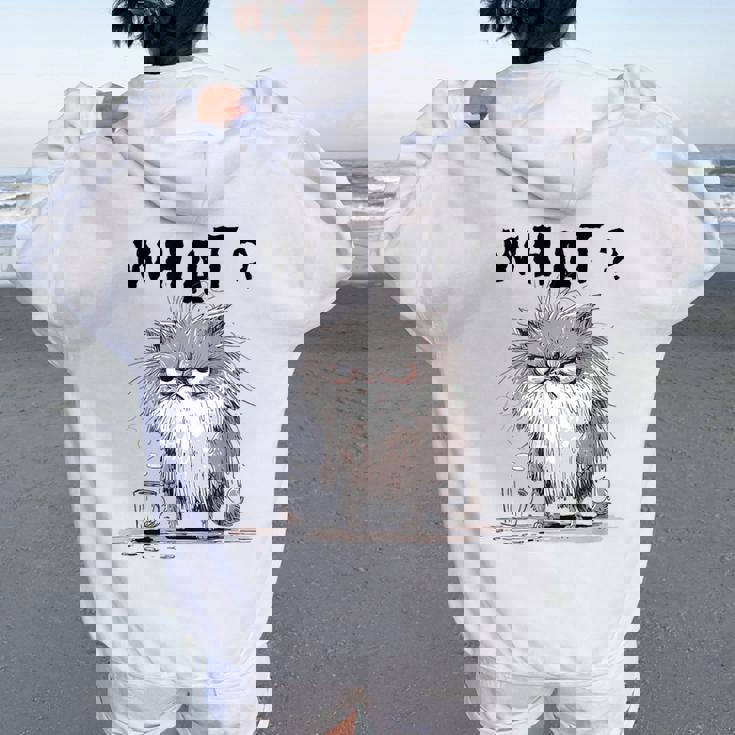Chat Effiloché Café Mème Sarcastique Chat Drôle Homme Sweat à capuche oversize pour femme avec imprimé dans le dos