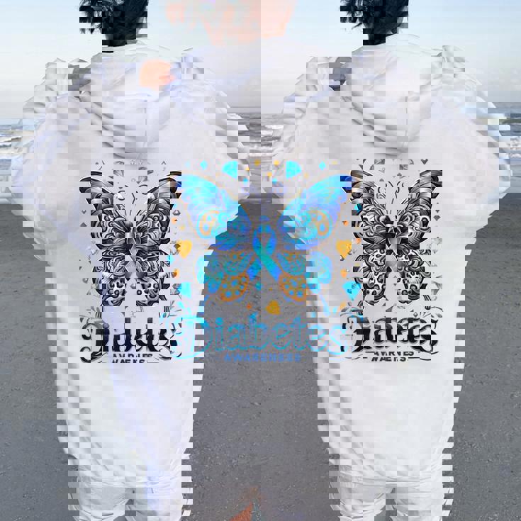 Diabetes Awareness Butterfly Diabetes Blue Ribbon T1d Women Women Oversized Hoodie Back Print