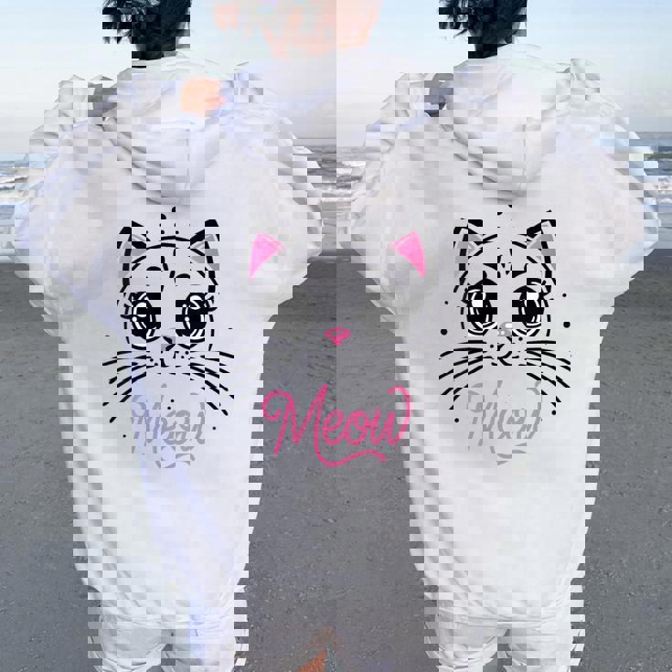 Meow Cute Cat Face Quote Pour Les Fans De Chat Sweat à capuche oversize pour femme avec imprimé dans le dos
