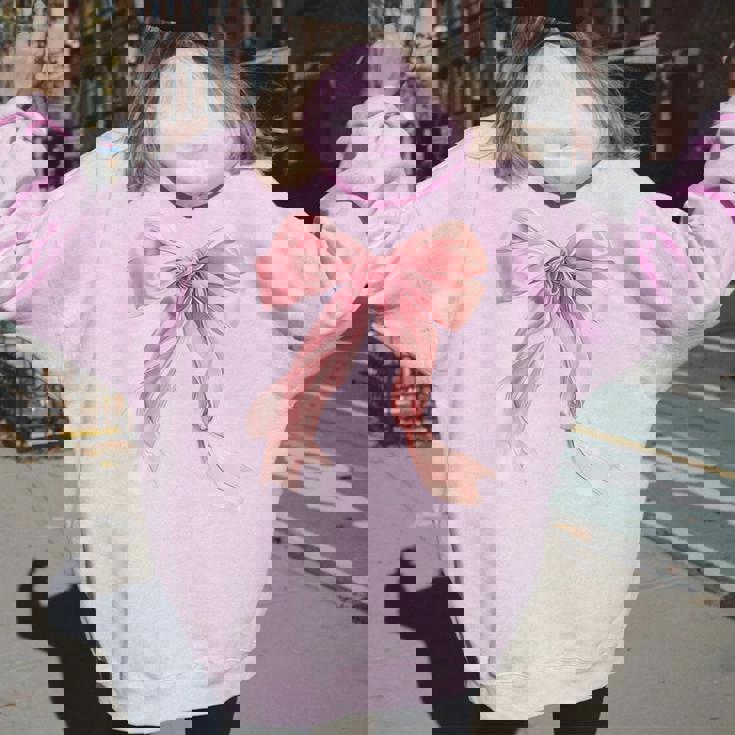 Baby Pink Bow Cute Coquette Preppy Clean Girl Women Women Oversized Hoodie  Back Print - Seseable