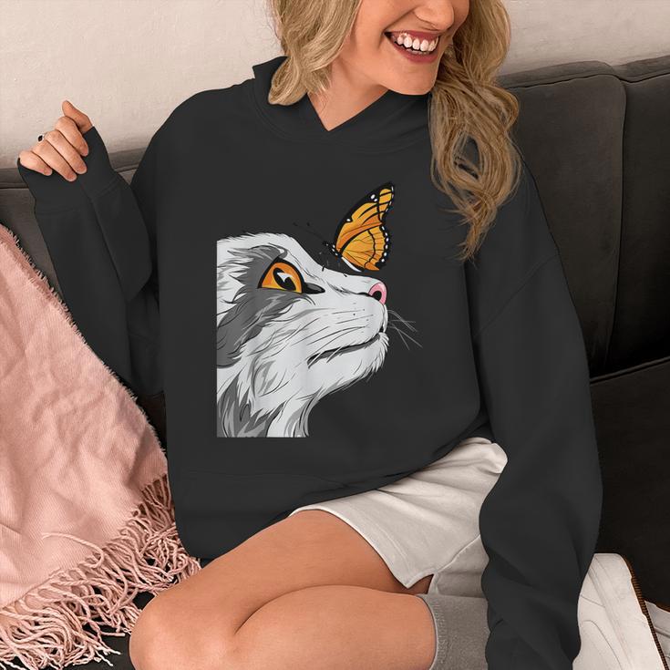 Cat With Monarch Butterfly On His Nose Butterfly Cat Lover Unisex Hoodie