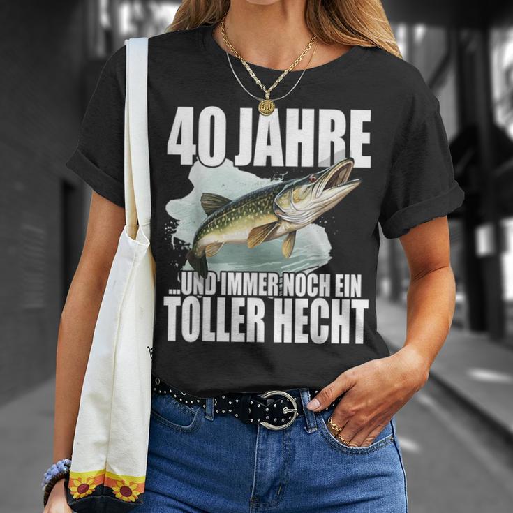 40 Jahre Und Noch Ein Toller Hecht Angler Birthday T-Shirt Geschenke für Sie