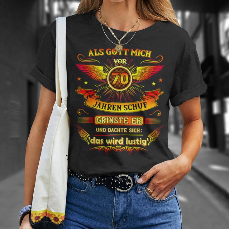 70Th Birthday Als Gott Michor 70 Jahre Schuf Grinste Er Grins T-Shirt Geschenke für Sie