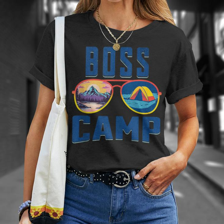 Boss Friend Camp Vacation Retro Camping Summer Sunset Tent T-Shirt Gifts for Her