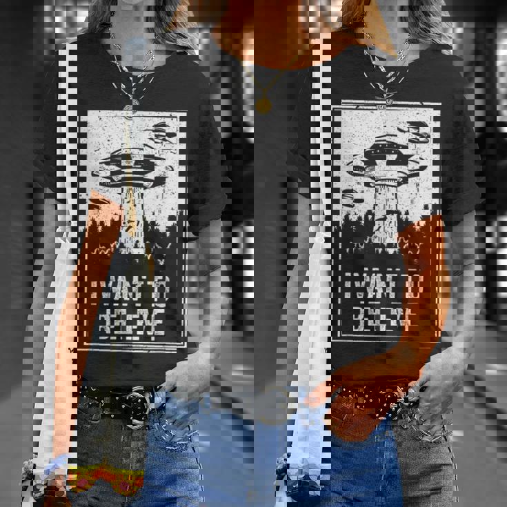 Camiciaintage Da Cacciatore Di Ufo Alien I Want To Believe Retro Maglietta Regalos para ella