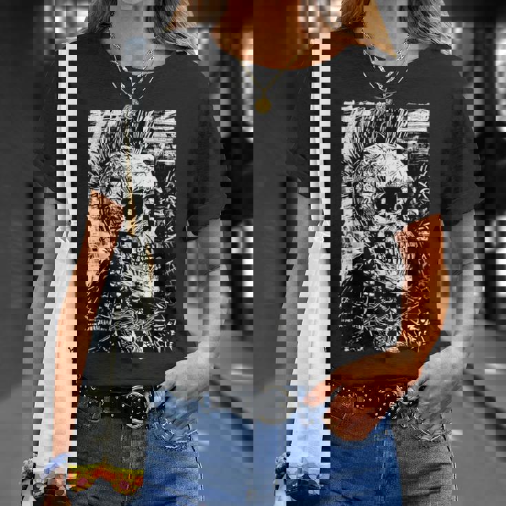 Crâne De Motard Graffitiintage Horreur Punk Crâne T-Shirt Cadeaux pour elle