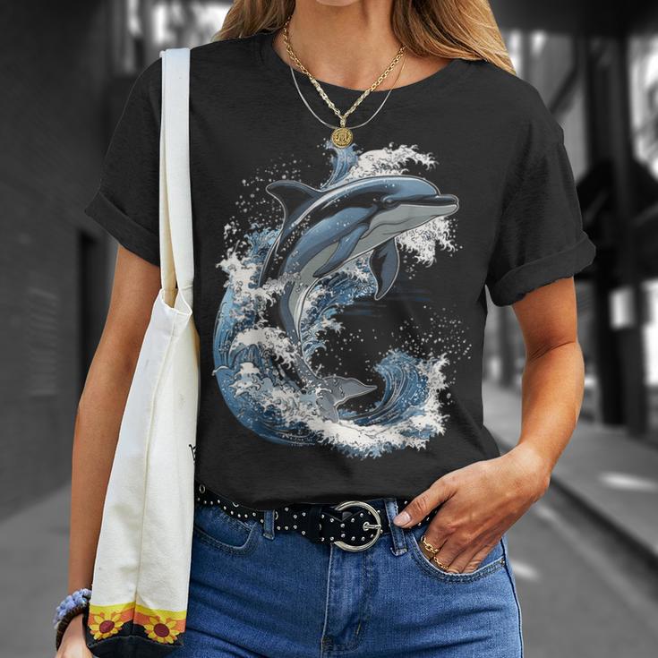 Delphin Tier Motiv Kunstwerk Delfin T-Shirt Geschenke für Sie