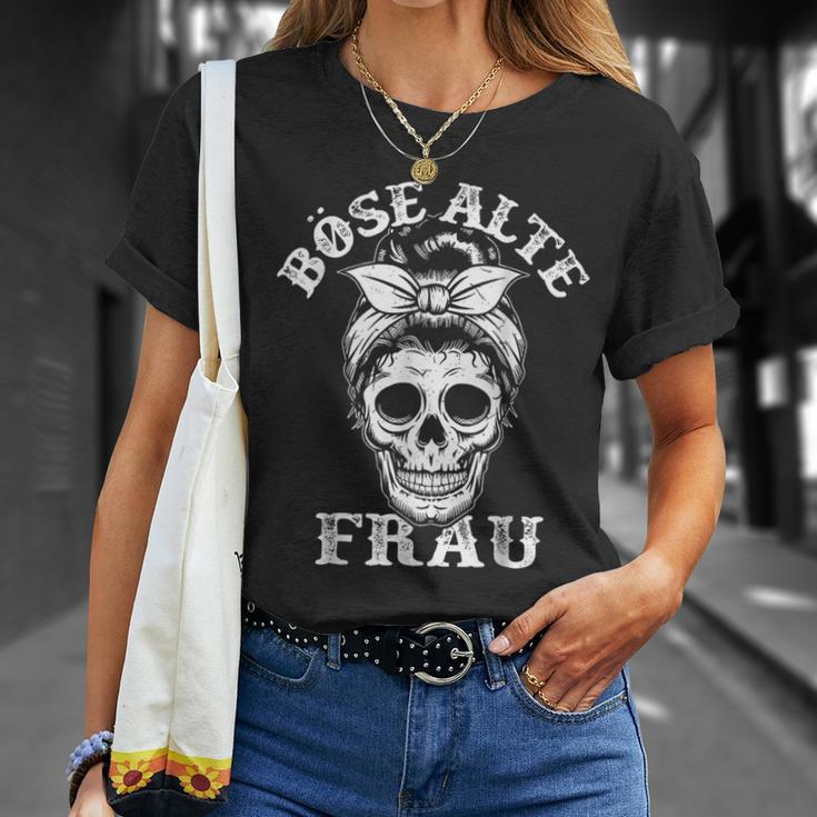 Evil Old Woman Messy Bun Skull T-Shirt Geschenke für Sie