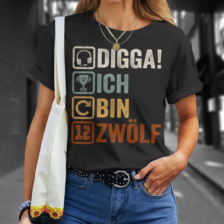 Digga Ich Bin 12 Zwölf Jahre 12Th Birthday Boy Gamer T-Shirt Geschenke für Sie