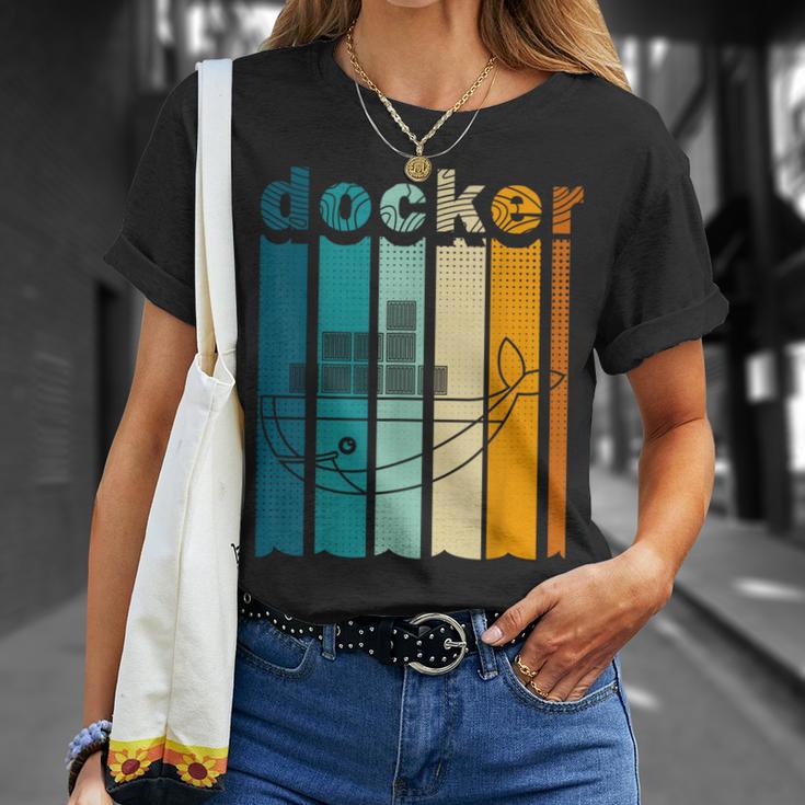 Docker Linux Devops Programming Coding Retro Computer Scientist T-Shirt Geschenke für Sie