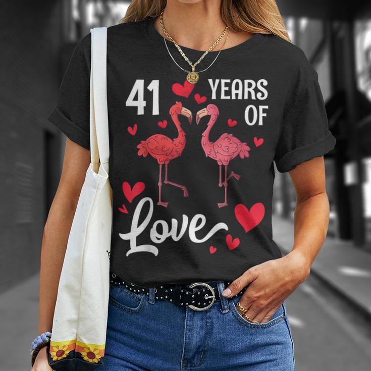 Flamingo-Ehemann Und Ehefrau Tanzen Zusammen Und Freuen Sich Über 41 Jahre Liebe T-Shirt Geschenke für Sie