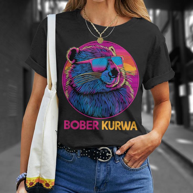 Retro Synthwave Bober Bóbr Kurwa Internet Meme Flannelette T-Shirt Geschenke für Sie