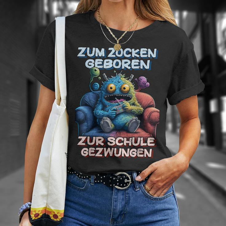 Gamer Computer Zum Zocken Geboren Zur Schule Gezwungen T-Shirt Geschenke für Sie