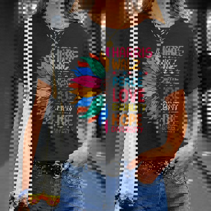 Harris Walz Peace Love Equality Hope Diversity T-Shirt Gifts for Her