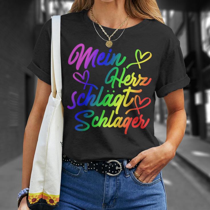 My Heart Beats Schlager Lgbtq Pride Gay Lesbian Queer T-Shirt Geschenke für Sie