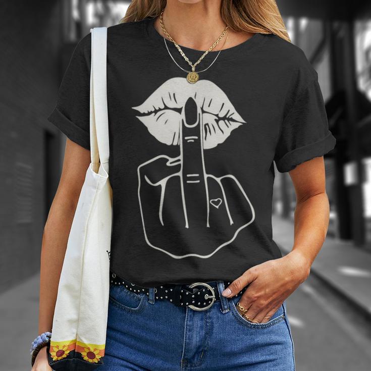 Kiss Finger Middle Finger Sign And Women's T-Shirt Geschenke für Sie