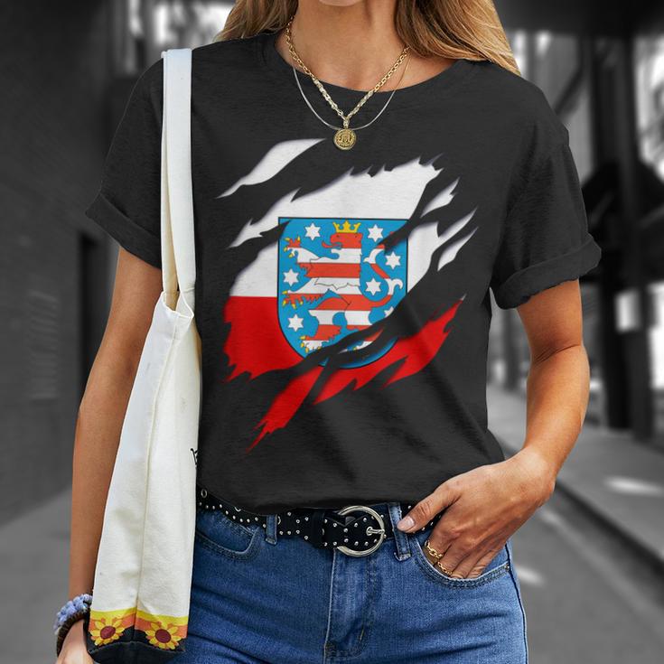 Land Thueringen German Flag And Coat Of Arms T-Shirt Geschenke für Sie