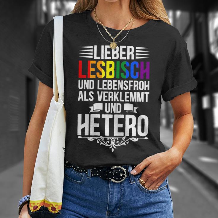 Lieber Lesbian Und Lebensfroh Lesbian Lgbtq Pride Women's T-Shirt Geschenke für Sie