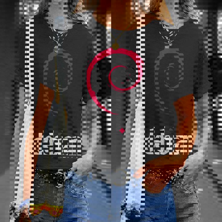 Linux Lover Debian Eslogan Espiral Logo Opensource Os Camiseta unisex Regalos para ella