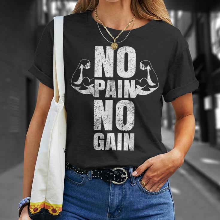 Lustiges Gym No Pain No Gain Geschenk Fitnessstudio Sprüche T-Shirt Geschenke für Sie