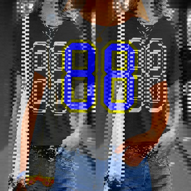 Maglia Numero 88 Blu Giallo Compleanno Sport Numero 88 Con Collo A Maglietta Regalos para ella