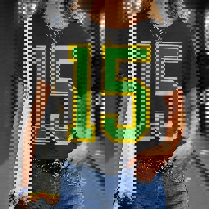 Número 15 Sporterde Amarillo Número 15 Camiseta unisex Regalos para ella