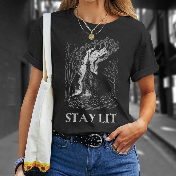 Okkult Atheist Burn Church Stay Lit Satan Devil Grunge T-Shirt Geschenke für Sie