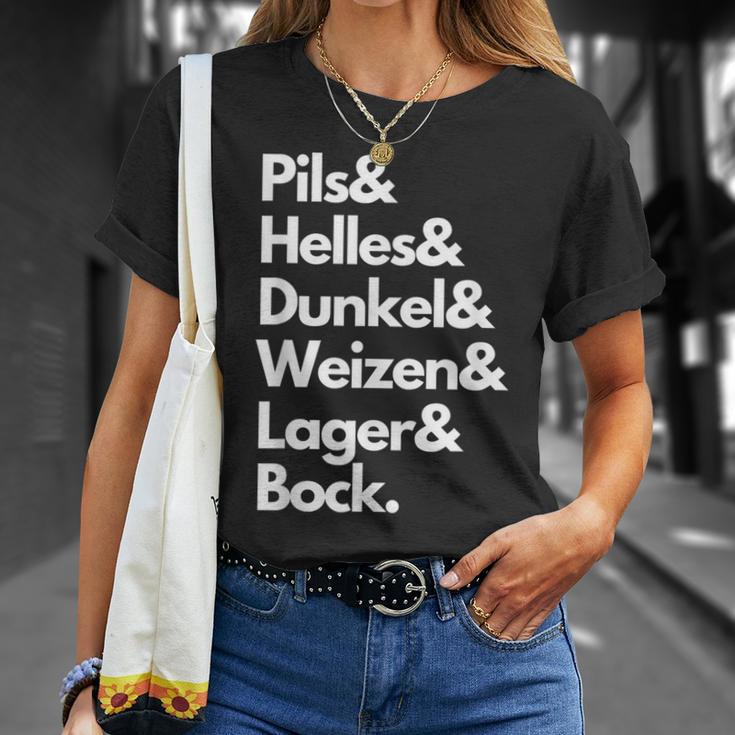 Pils Helles Dunkel Weizen Lager & Bock Biersorten Bier Trink T-Shirt Geschenke für Sie