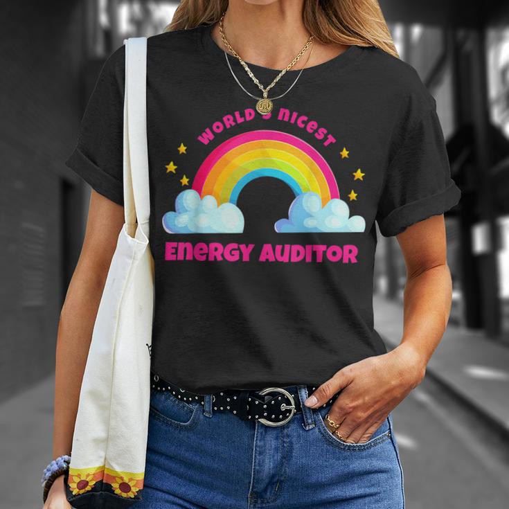 Regenbogen Retro World's Netteste Energie Auditor T-Shirt Geschenke für Sie