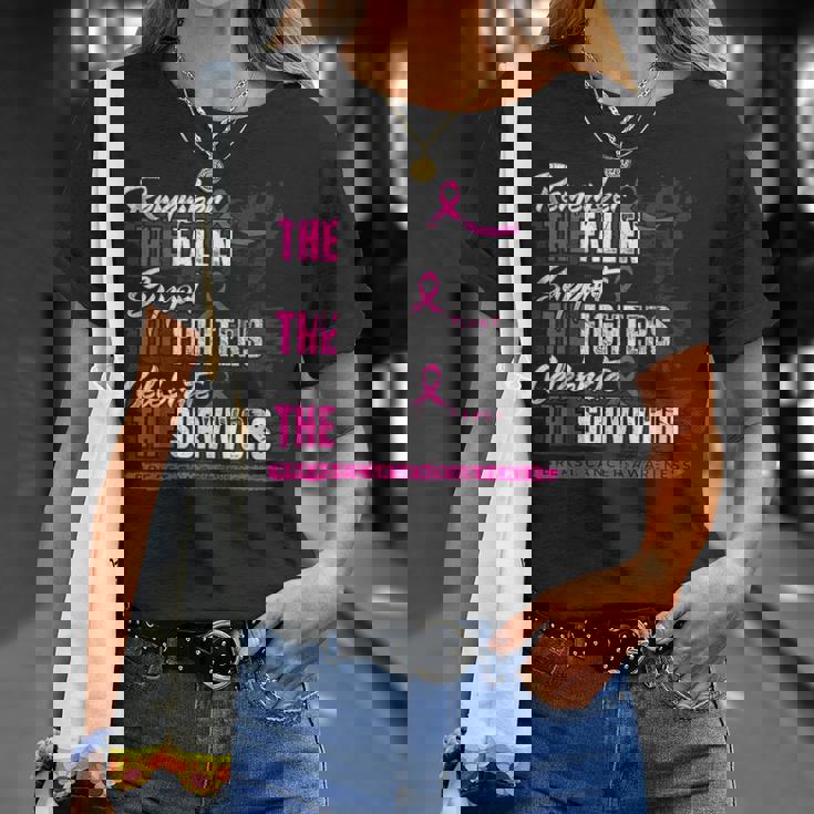 Remember The Fallen Support The Fighters Breast Cancer T-Shirt Gifts for Her