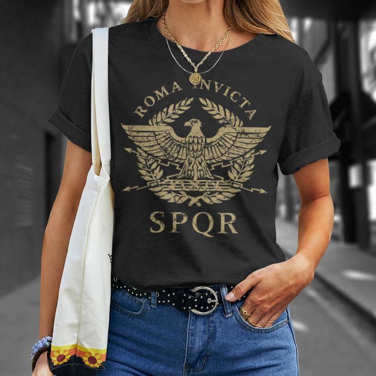 Roma Invicta Spqr Águila Romana Envejecida Camiseta unisex Regalos para ella
