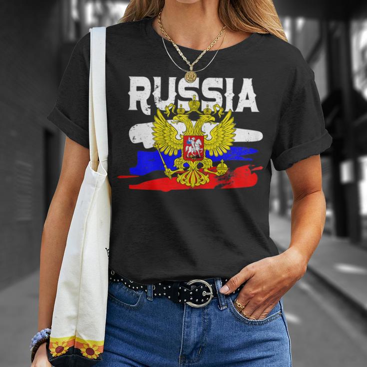 Russland Russia Russische Flagge Mit Adler Wappen T-Shirt Geschenke für Sie