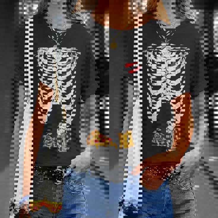 Skeleton Pregnancy Pizza Beer Xray Halloween Soon Dad T-Shirt Gifts for Her