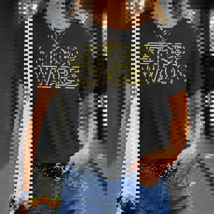 Stop Wars Messaggio Contro La Guerra Pace Sulla Terra & Spazio Maglietta Regalos para ella