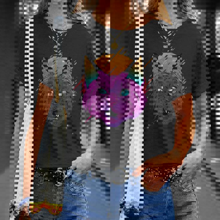 Vaporwave Party Cat Illustration Image Japanese 80S Style Maglietta Regalos para ella