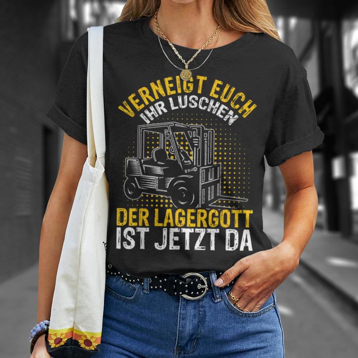 Veignt Euch Ihr Luschen Der Lagergott Ist Jetzt Da Stapler T-Shirt Geschenke für Sie