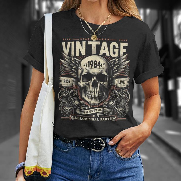 Vintage 1984 Born 1984 Birthday Skull Biker Motorcycle T-Shirt Geschenke für Sie