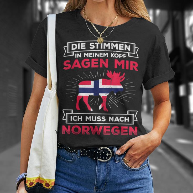 Voices Sagen Ich Muss Nach Norway Elk Flag Norway T-Shirt Geschenke für Sie