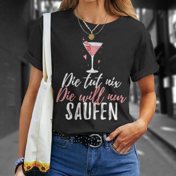 Women's Die Tut Nix Die Will Nur Saufen Girls' Strip Sauftour T-Shirt Geschenke für Sie