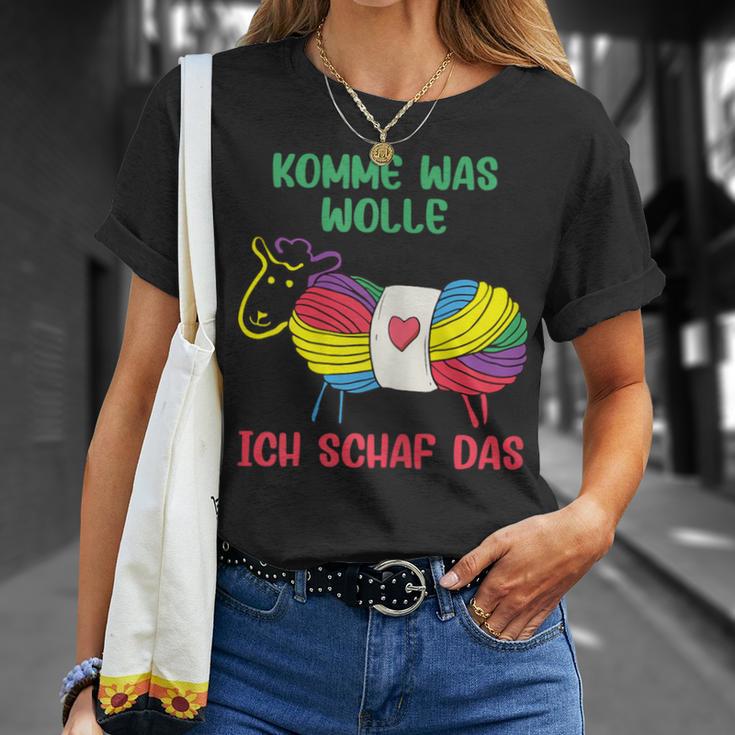 Women's Komme Was Wolle Knitting Crochet T-Shirt Geschenke für Sie