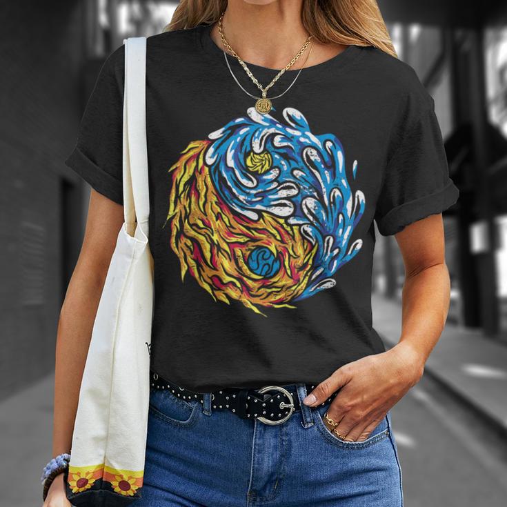 Ying Und Yang Feuer Und Wasser Chinesische Symbole China Fan T-Shirt Geschenke für Sie