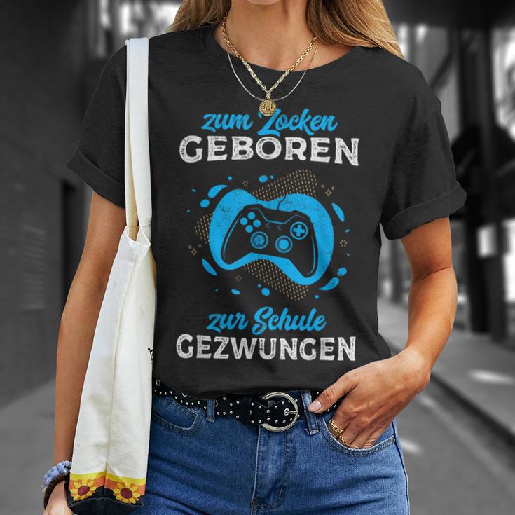 Zum Zocken Geboren Zur Schule Gezwungen Gamer Half Sleeve T-Shirt Geschenke für Sie