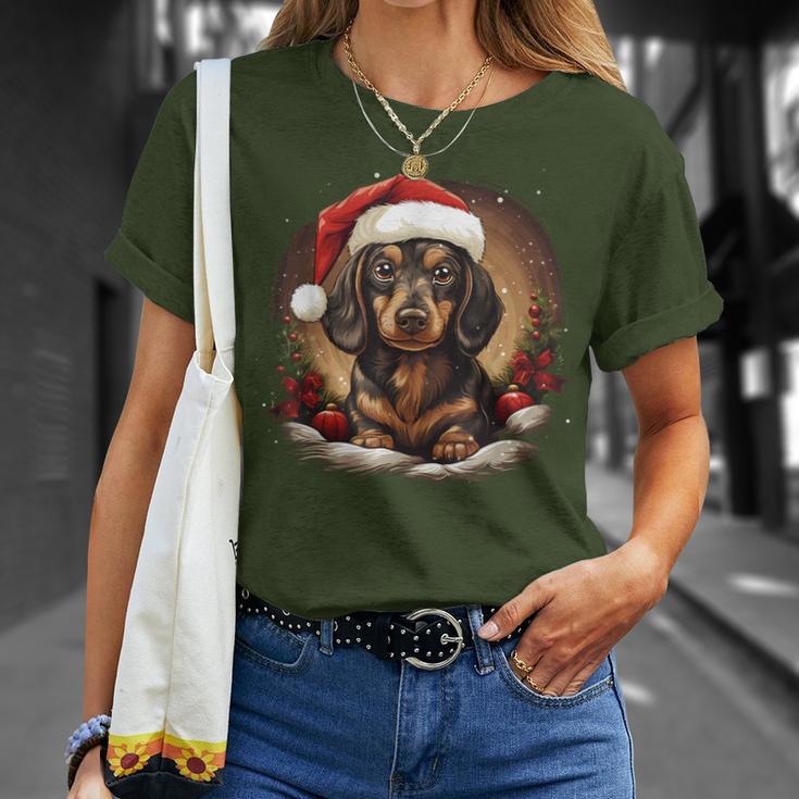 Dachshund With Santa Hat Christmas With Dog T-Shirt Geschenke für Sie