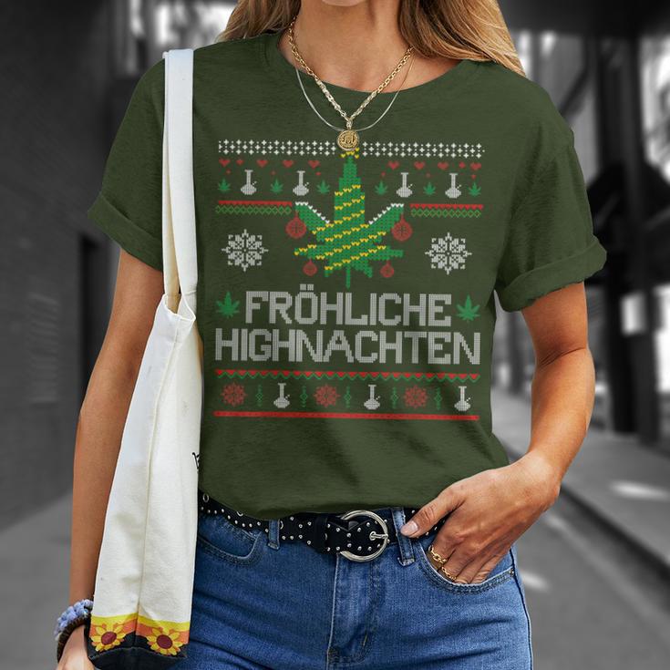 Happy Highnachten Ugly Christmas Hemp Marijuana T-Shirt Geschenke für Sie