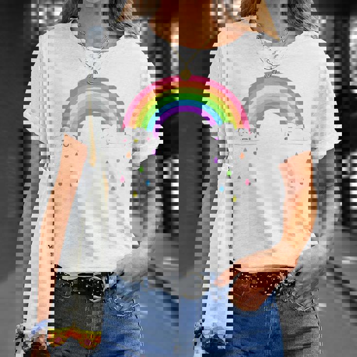 Bambino Sorridente Felice Arcobaleno Pioggia Nuvole Carino Per Ragazze Maglietta Regalos para ella