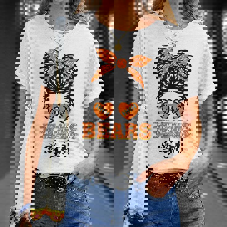 Bears Girl Retro Messy Bun Sports Fan Team Spirit T-Shirt Gifts for Her