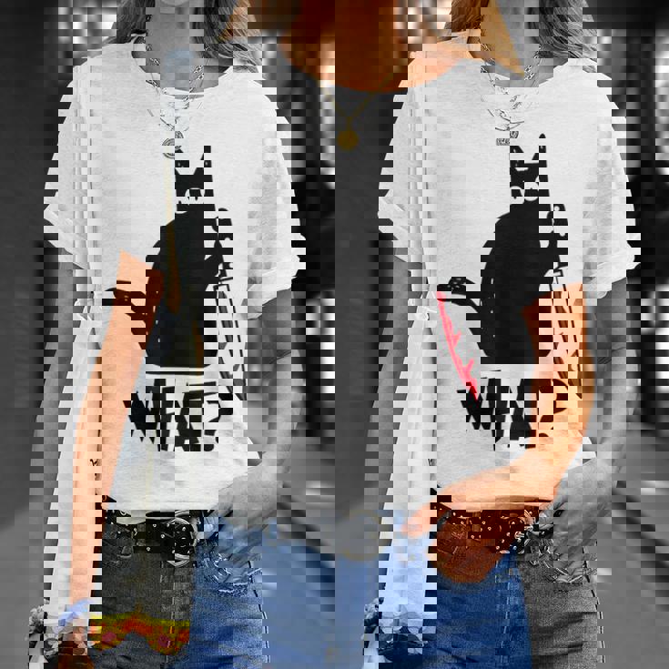 Cat What Divertente Camicia Nera Di Gatto Gatto Assassino Con Coltello Maglietta Regalos para ella