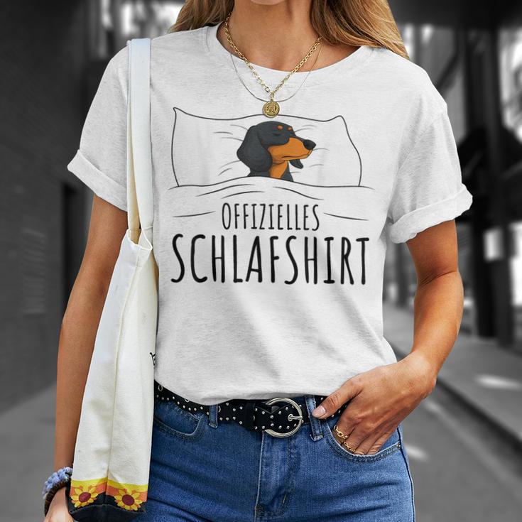 Dachshund Pyjama With Writing “Offizielles Schlaf” Idea T-Shirt Geschenke für Sie