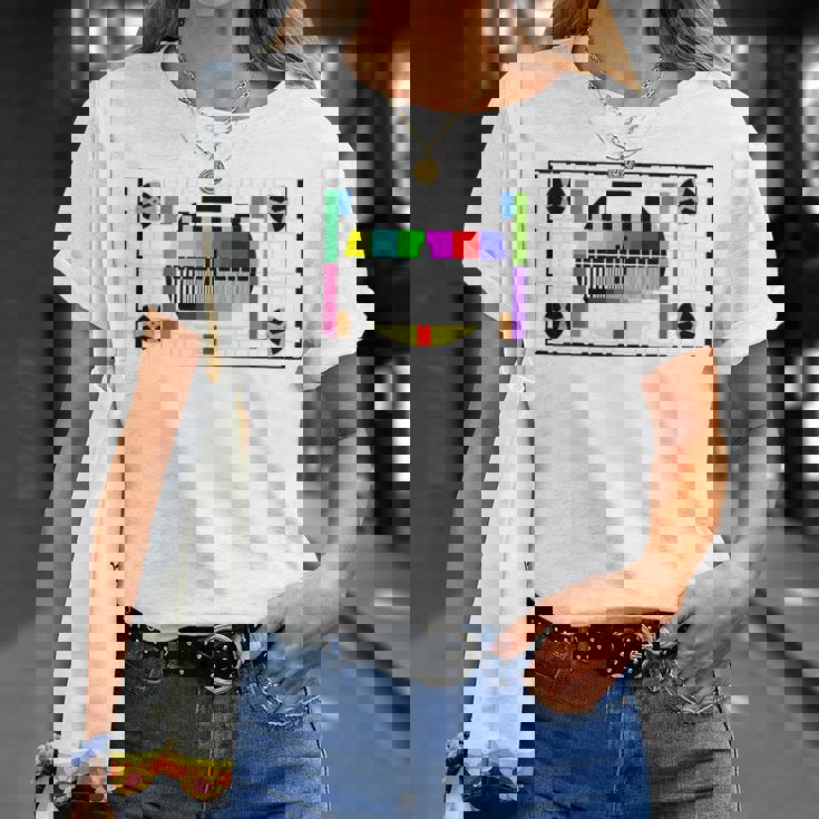 Divertente Regalo Di Sheldon Tv Test Pattern Colore Geek Maglietta Regalos para ella